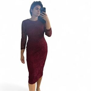 Jessica Simpson Deep Red Lace Long Sleeve Dress